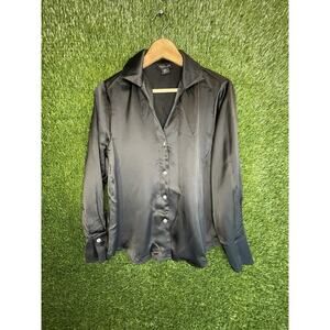 RACHEL ZOE Black Satin Button Down Blouse Long Sleeve Size Medium (M)